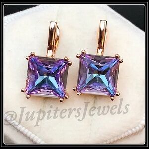 NEW 585 ROSE GOLD TOURMALINE PRISM SQUARE CUT HOOK EARRINGS
